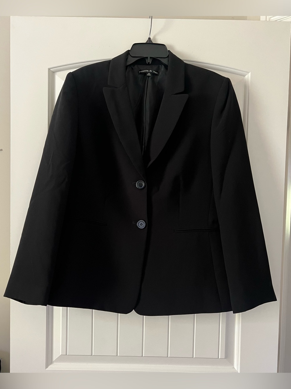 Preston & York Size 16 Black Two Button Blazer Notch Lapel Crepe Jacket Women’s